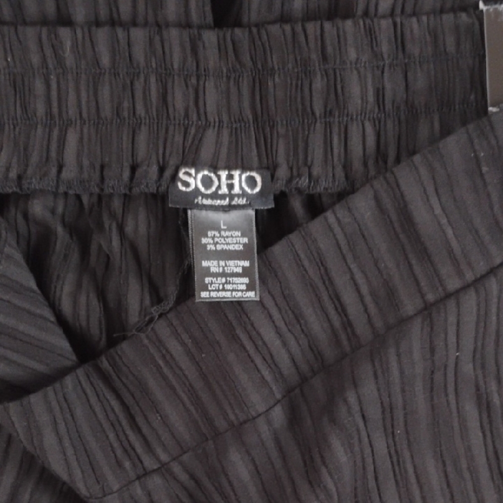 Soho Apparel Black Pleated Textured Pinstripe Wide Leg Pants